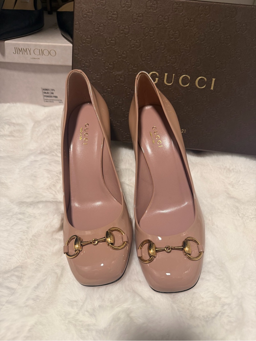 Gucci Women’s Blush Patent Leather Horsebit Pumps NEW AUTHENTIC - Picture 6 of 7